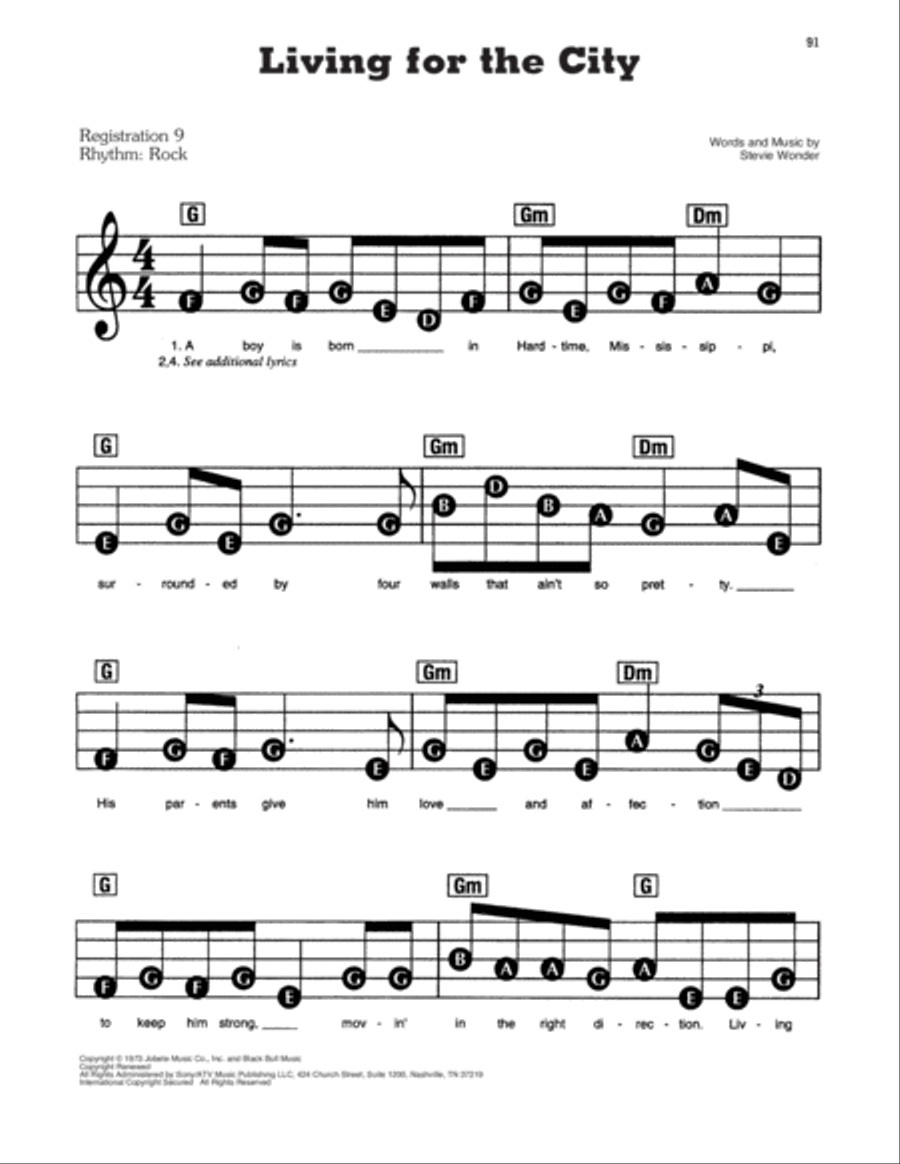 Living For The City Electronic Keyboard scores gallery preview page 1