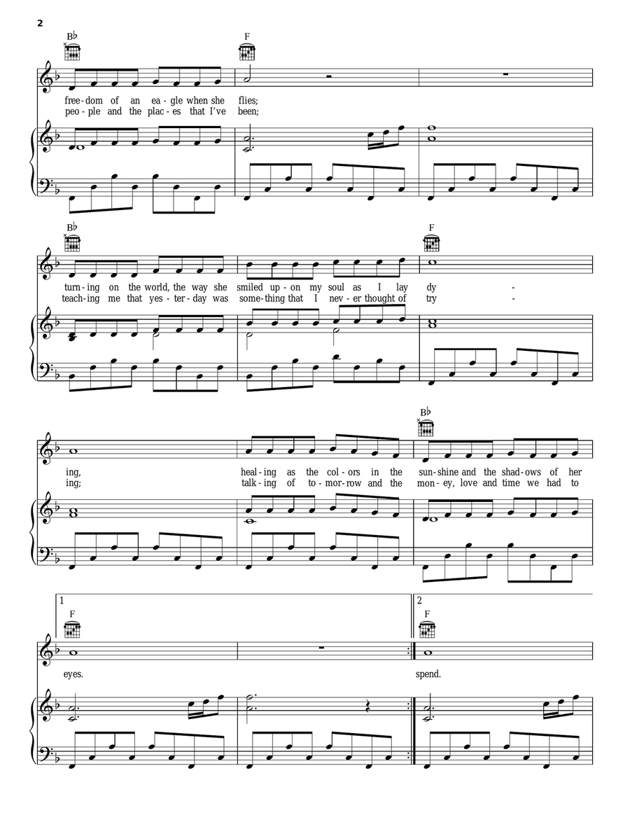 Loving Her Was Easier (Than Anything I'll Ever Do Again) Piano, Vocal, Guitar scores gallery preview page 2