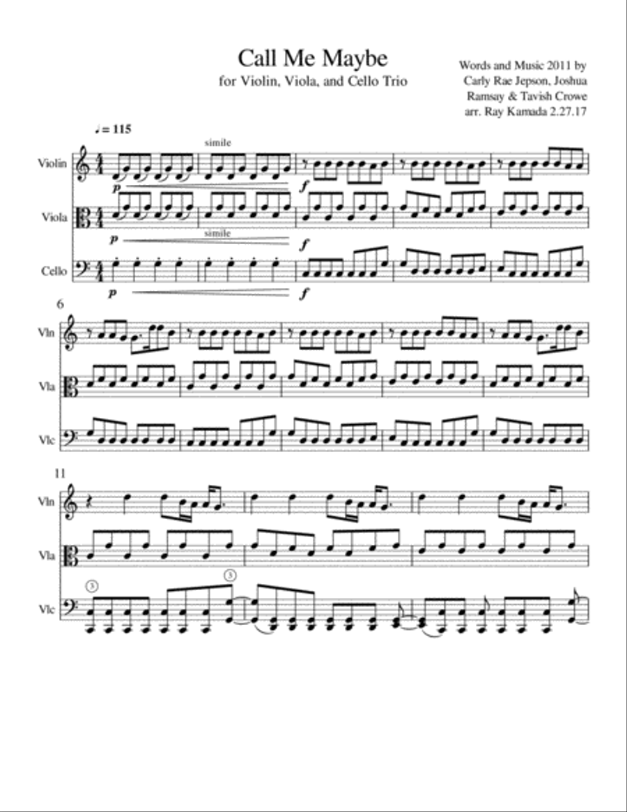 Call Me Maybe Call Me Maybe String Trio scores gallery preview page 1