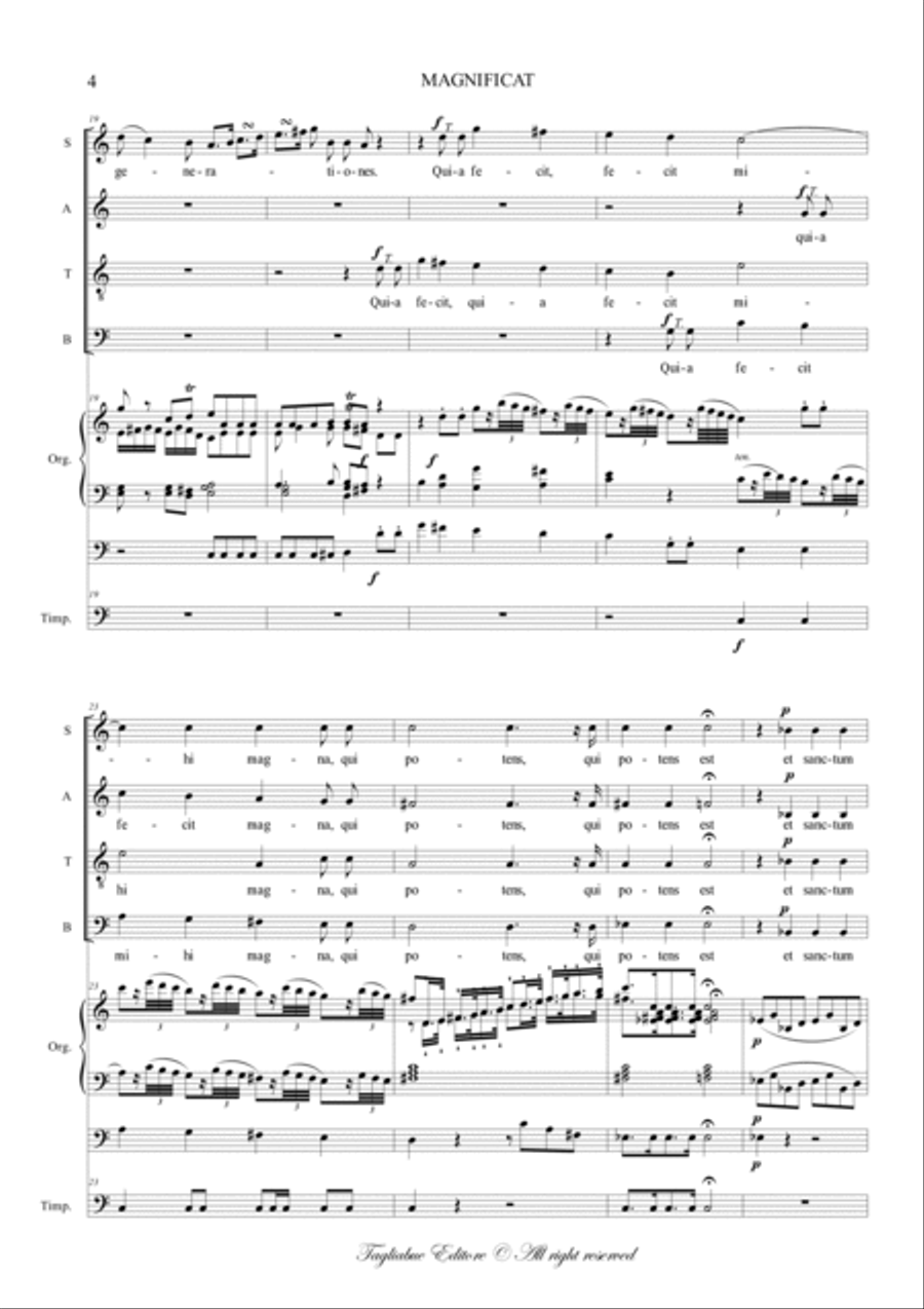 MAGNIFICAT - From Vesperae Solennes de Confessore K 193 - For SATB Choir, Organ 3 staff and (ad lib 4-Part scores gallery preview page 4