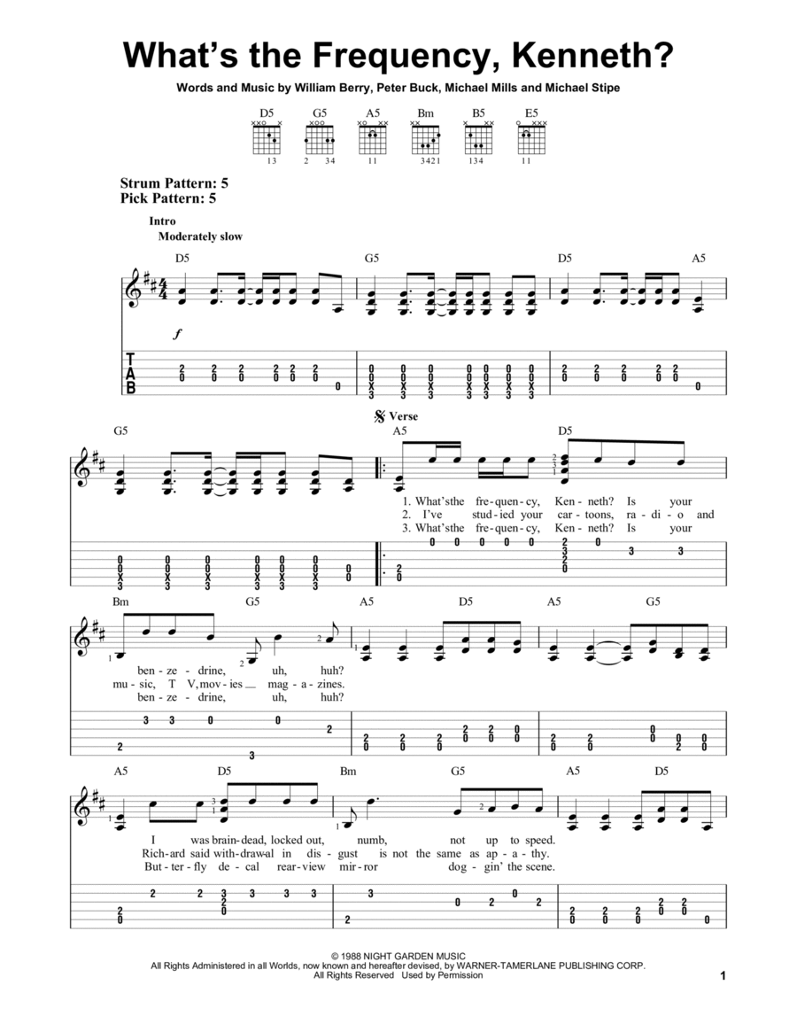 What's The Frequency, Kenneth? Acoustic Guitar scores gallery preview page 1