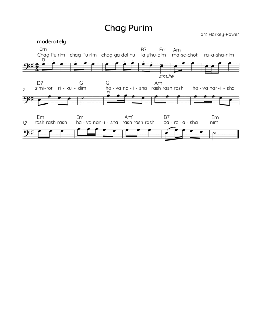 Chag Purim Cello Solo scores gallery preview page 1