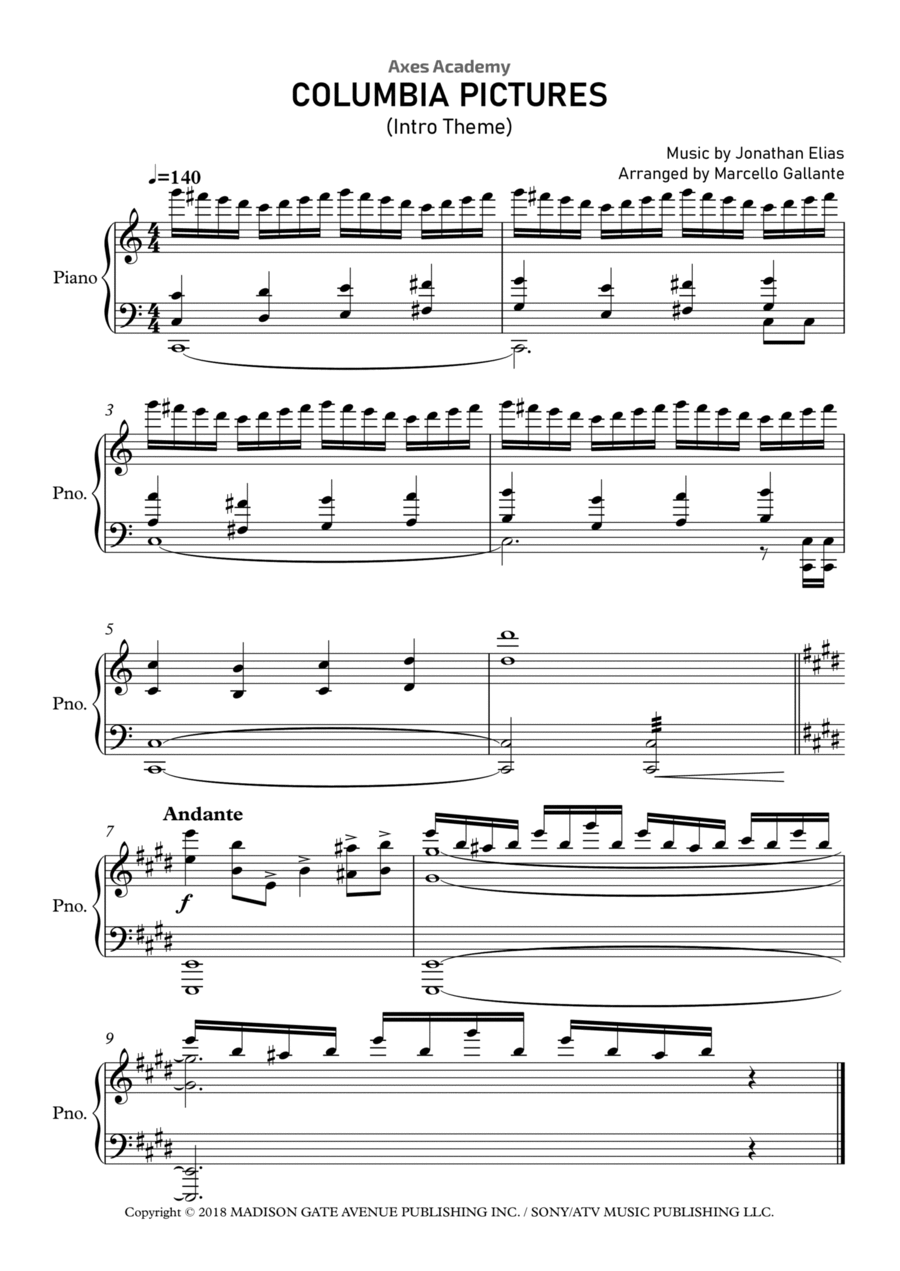 Columbia Pictures Corporate Logo Piano Solo scores gallery preview page 1