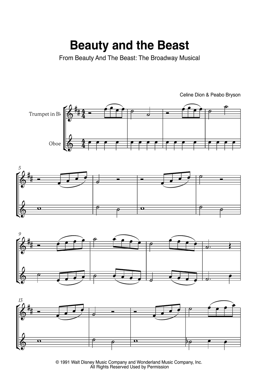 Beauty And The Beast Beauty And The Beast Trumpet Duet scores gallery preview page 1