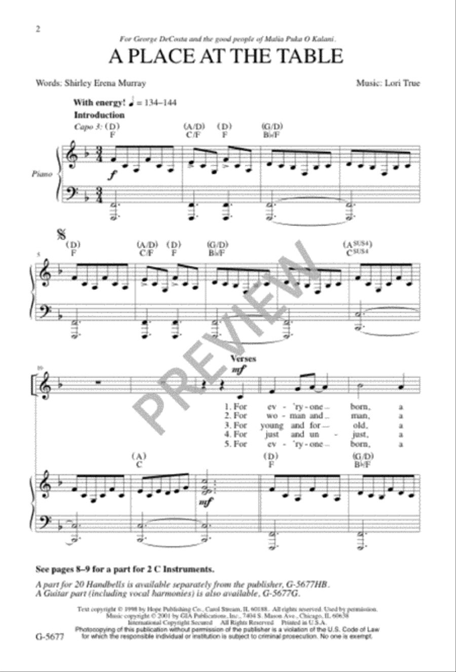 A Place at the Table Unison Choir scores gallery preview page 2
