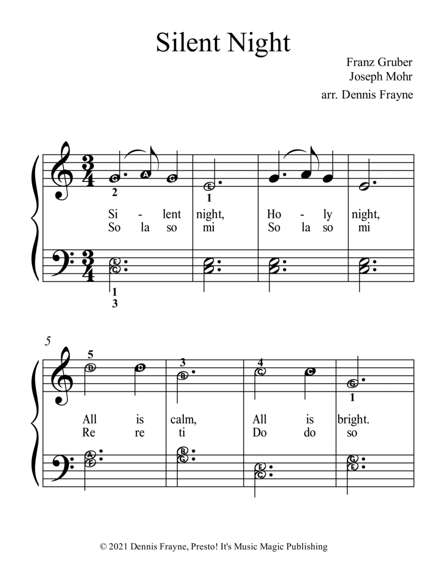 Silent Night (big alpha note notation) Voice scores gallery preview page 1