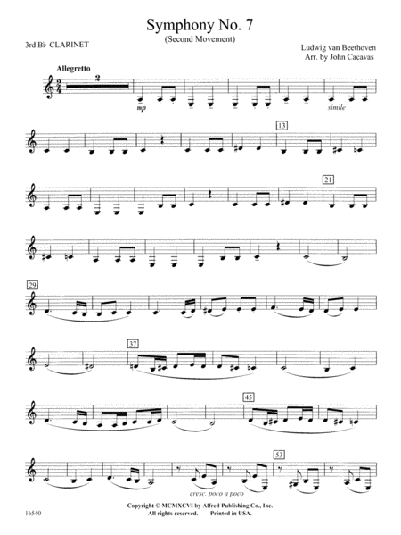 Symphony No. 7 (Second Movement): 3rd B-flat Clarinet