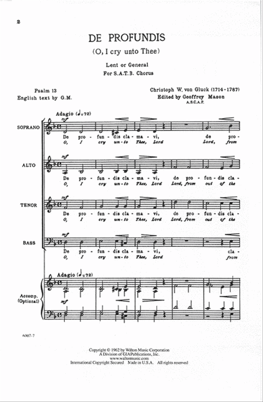 De Profundis (O, I Cry Unto Thee) 4-Part scores gallery preview page 2