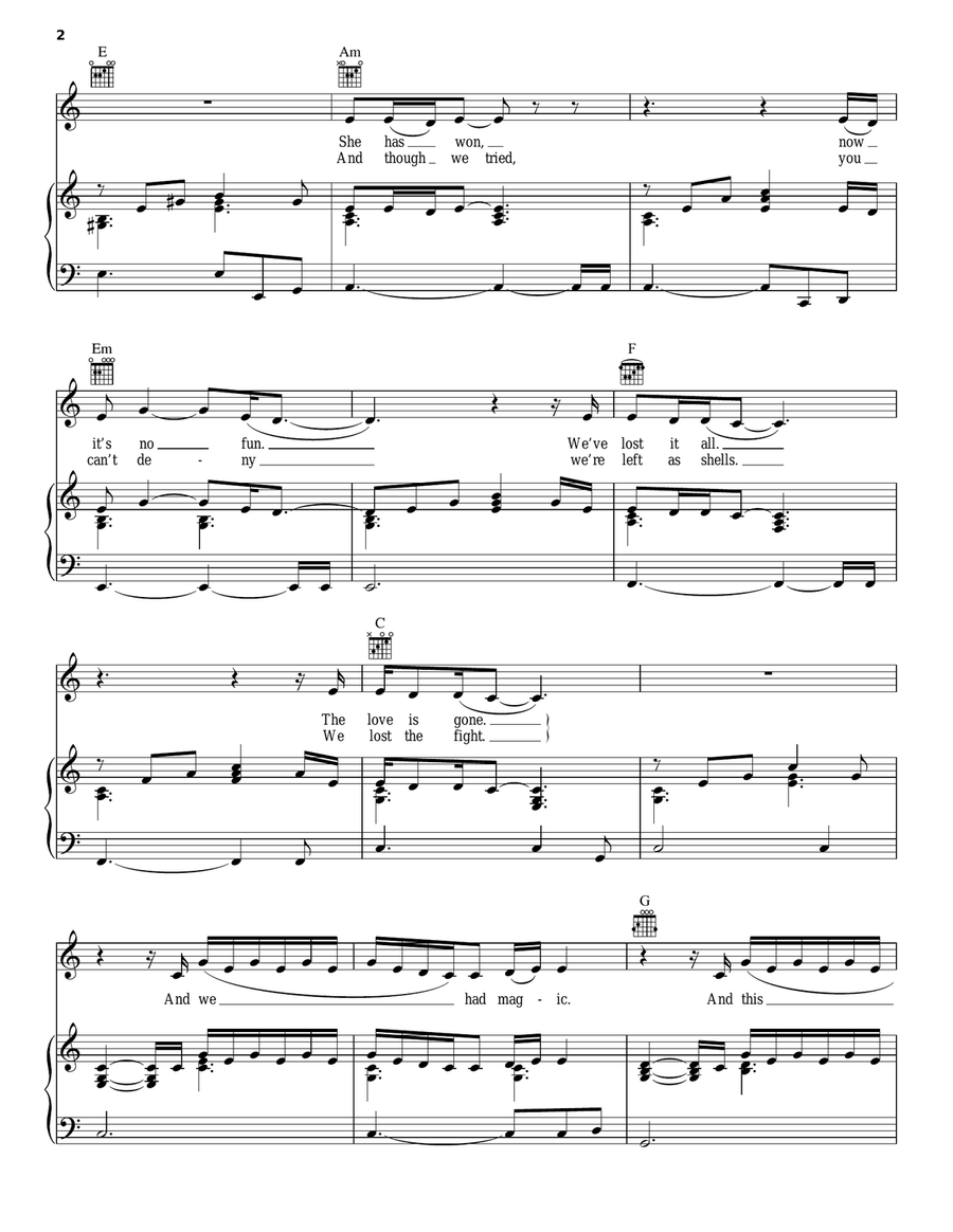 You Lost Me Piano, Vocal, Guitar scores gallery preview page 2