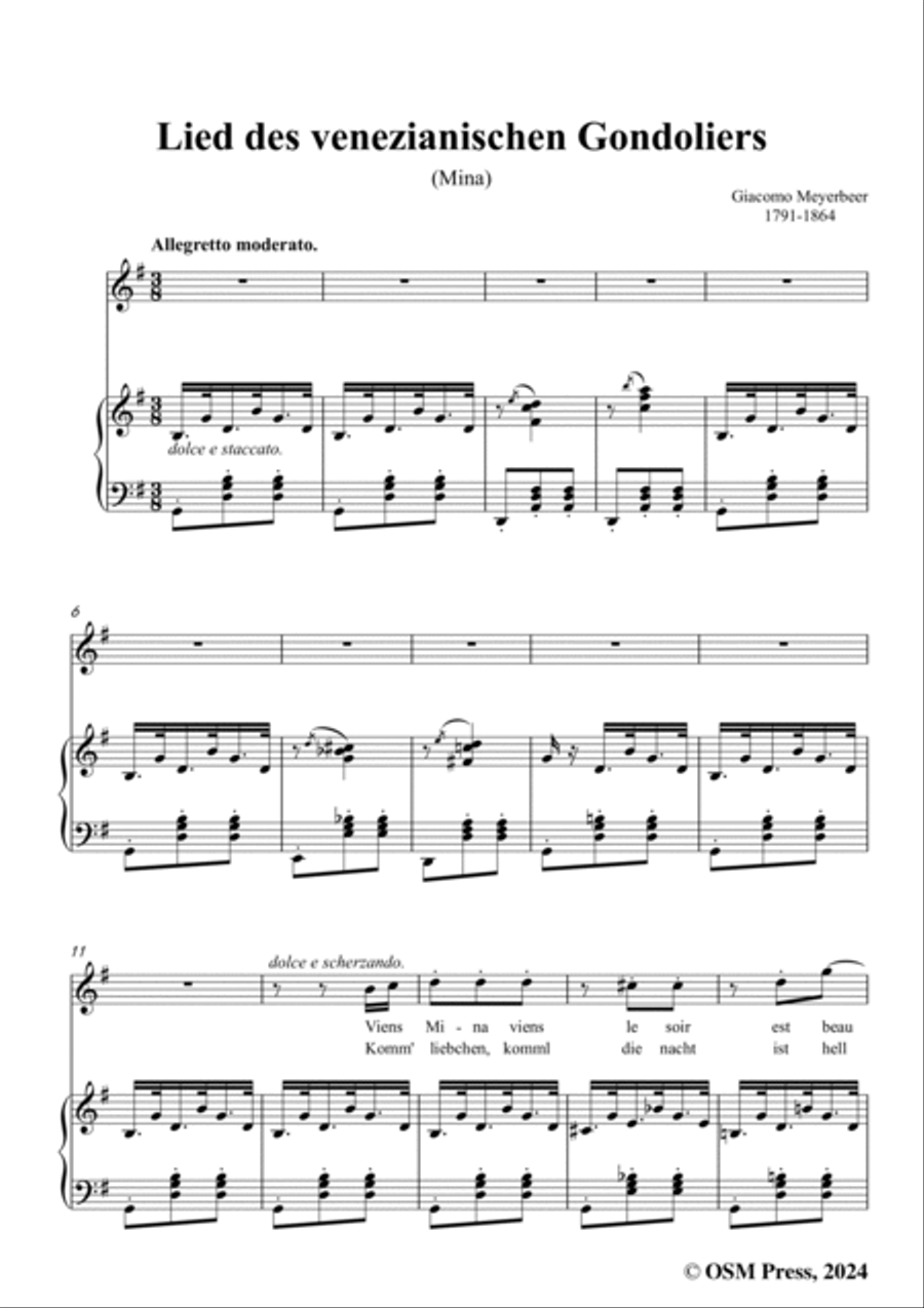 Meyerbeer-Lied des venezianischen Gondoliers(Mina),in G Major Voice scores gallery preview page 3