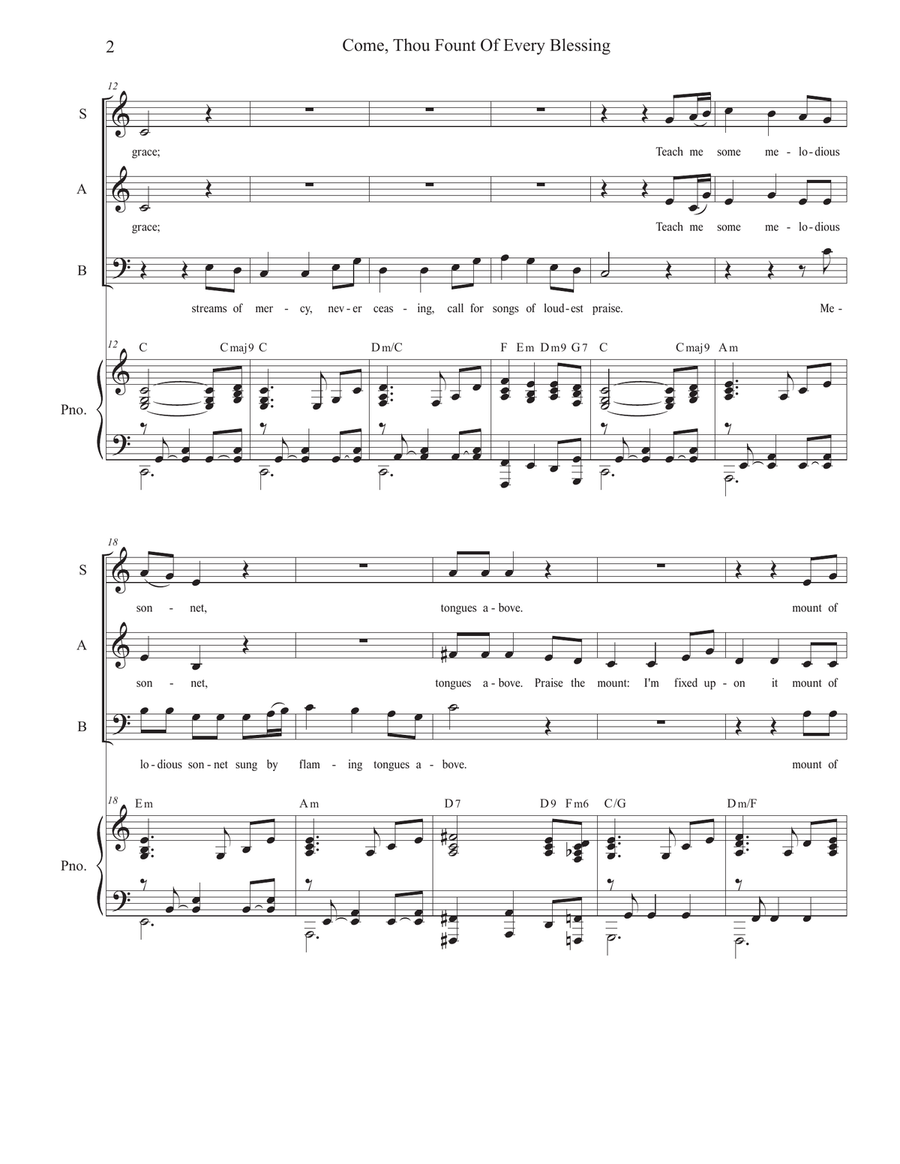 Come, Thou Fount Of Every Blessing (SAB) 3-Part scores gallery preview page 2