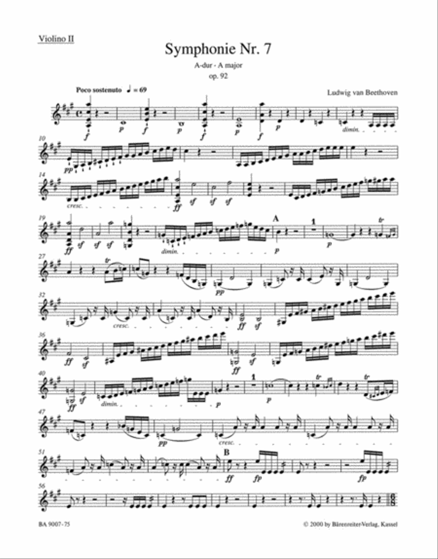 Symphony, No. 7 A major, Op. 92 Violin scores gallery preview page 1