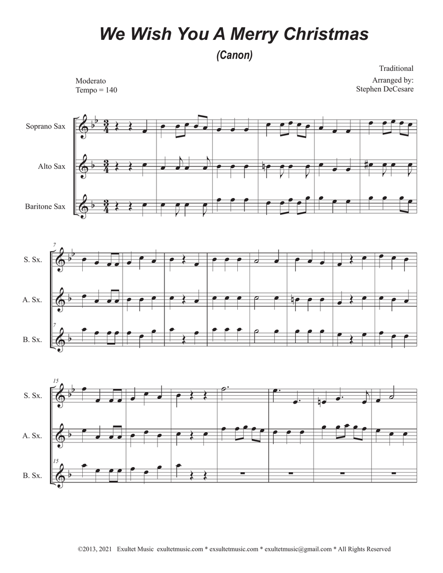 We Wish You A Merry Christmas (Canon) (Saxophone Trio) Woodwind Trio scores gallery preview page 1