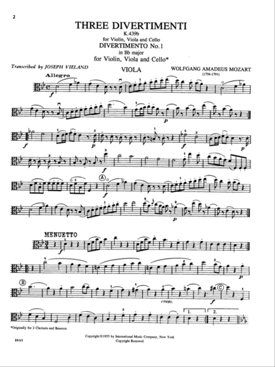 Three Divertimenti, K. 439B (K1. Anh. 229 And 228A) (Orig. For Three Basset Horns) Cello scores gallery preview page 2