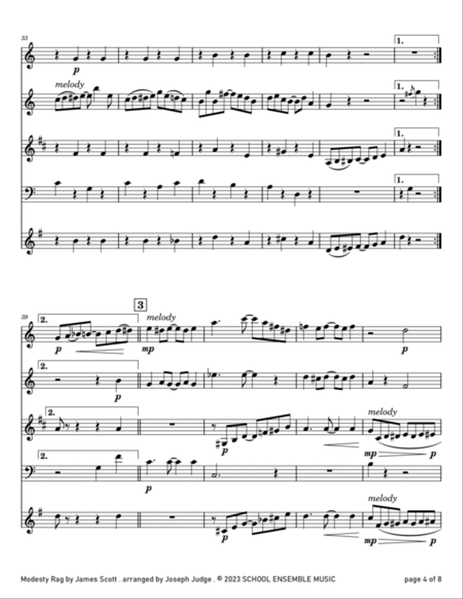 Modesty Rag by James Scott for Woodwind Quartet in Schools Woodwind Quartet scores gallery preview page 4
