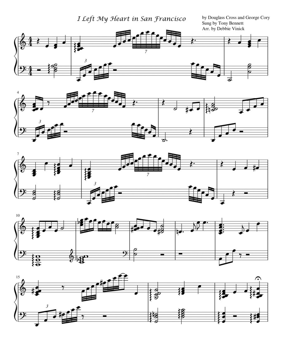 I Left My Heart In San Francisco Piano Solo scores gallery preview page 1