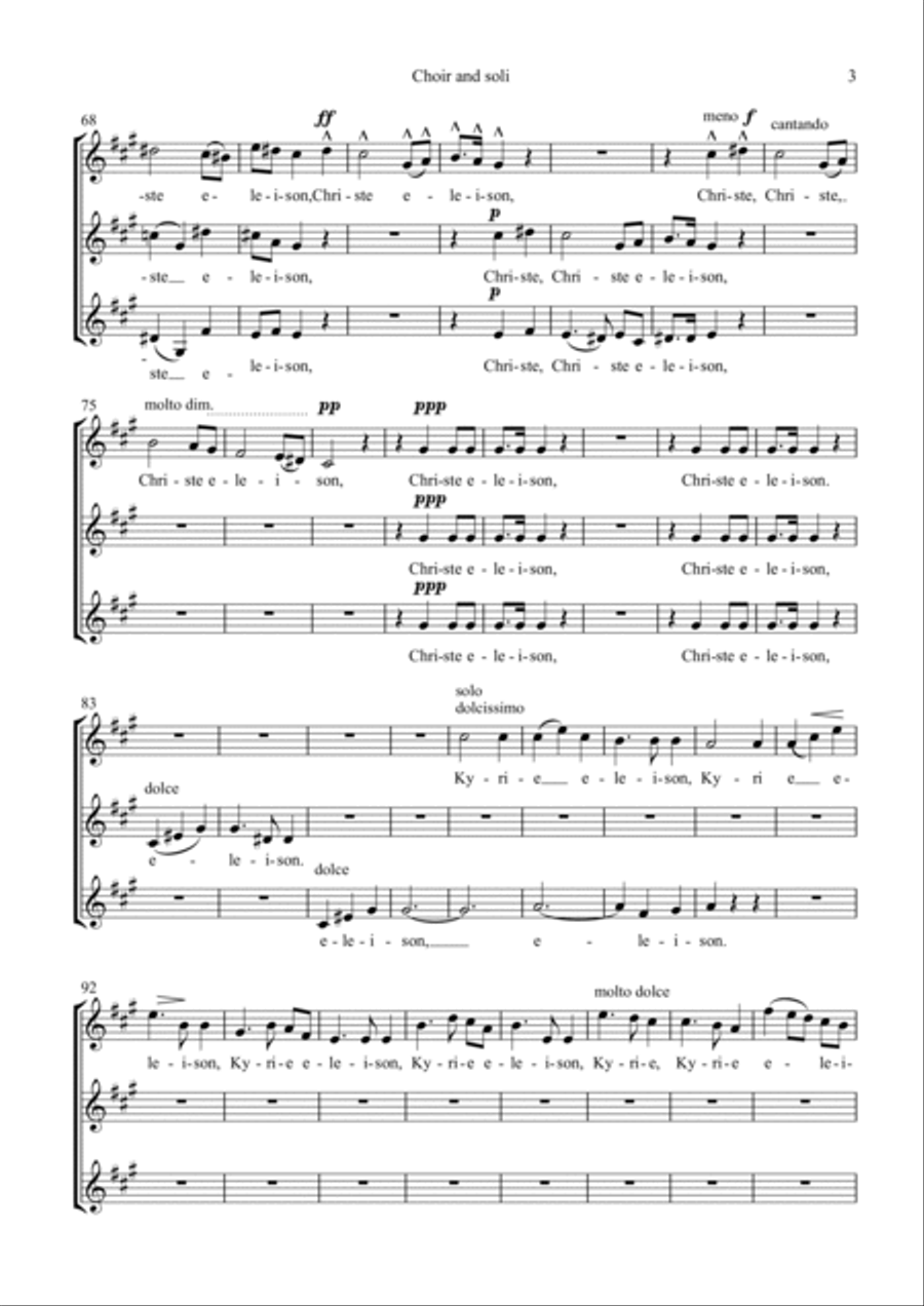 Messe á Trois Voix in A/ Choir and soli score SSA scores gallery preview page 3