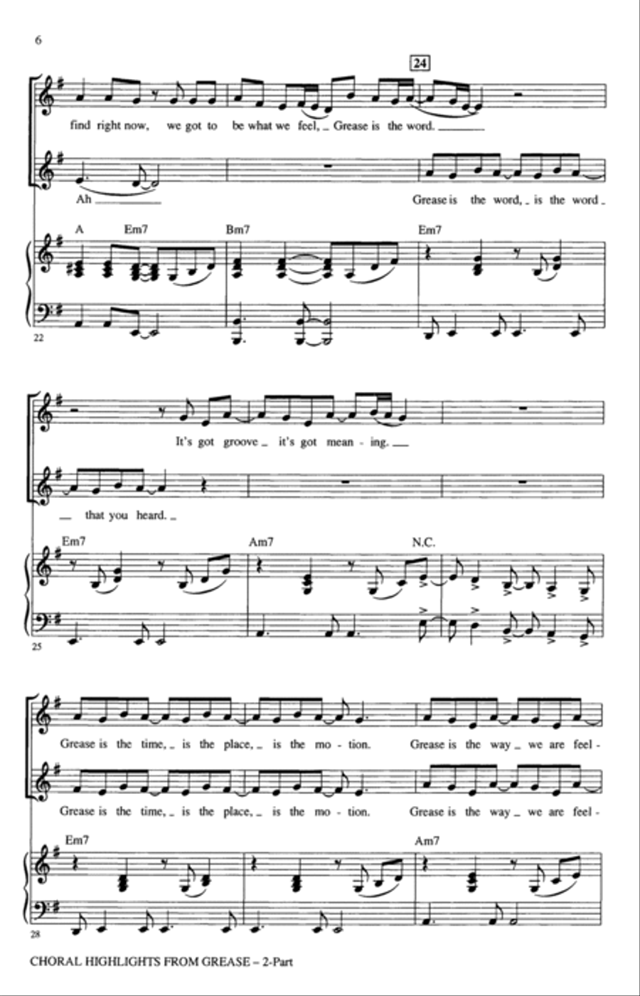 Choral Highlights from Grease 2-Part scores gallery preview page 4