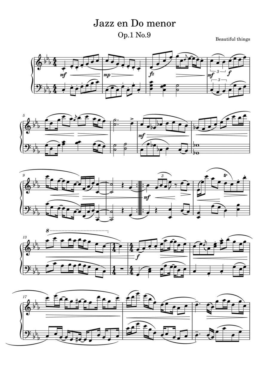 Jazz en Do menor-Beautiful things Op.1 No.9 Piano Solo scores gallery preview page 1