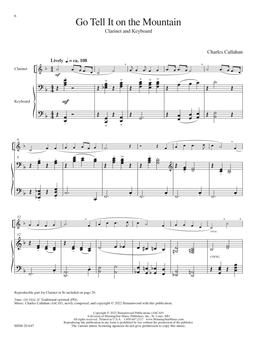 Go Tell It on the Mountain Clarinet scores gallery preview page 1