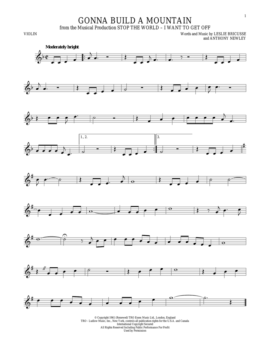 Gonna Build A Mountain Violin Solo scores gallery preview page 1