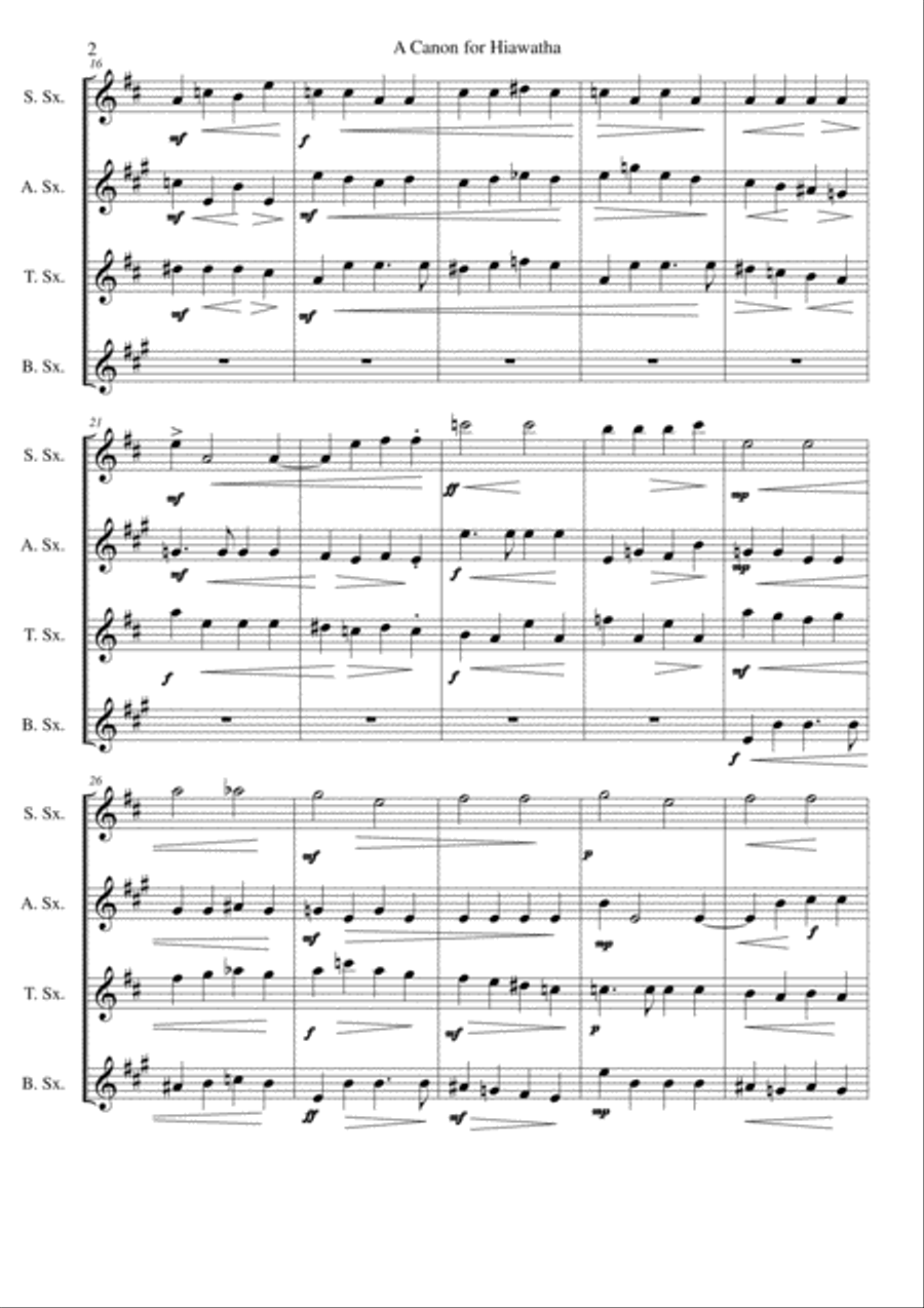 Hiawatha (A Canon for Hiawatha) for saxophone quartet Saxophone Quartet scores gallery preview page 2