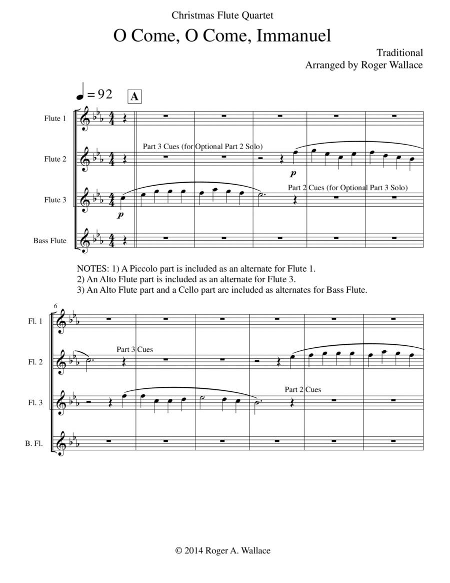 O Come, O Come, Immanuel (Emmanuel) - Flute Quartet Flute Quartet scores gallery preview page 1