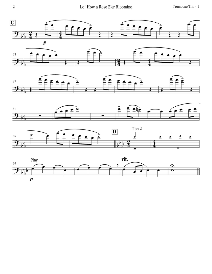 Lo! How a Rose E'er Blooming (Trombone Trio) Trombone Trio scores gallery preview page 6