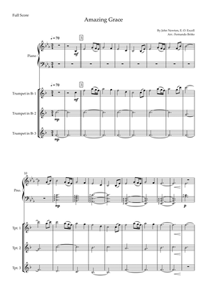 Amazing Grace (John Newton, E. O. Excell) for Trumpet Trio and Piano Accompaniment with Chords