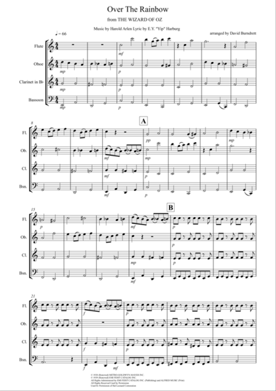Over The Rainbow (from The Wizard Of Oz) Woodwind Quartet scores gallery preview page 1
