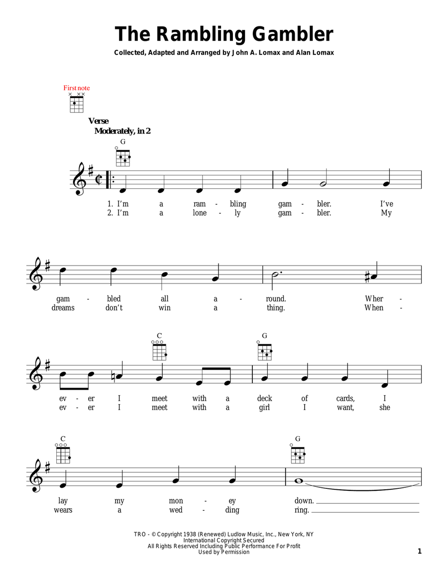 The Rambling Gambler Ukulele scores gallery preview page 1