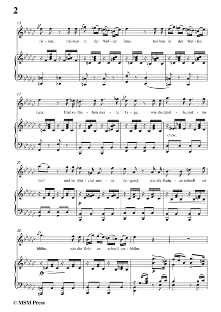Schubert-Der Jüngling am Bache,Op.87 No.3,in e flat minor,for voice and piano Voice Solo scores gallery preview page 4