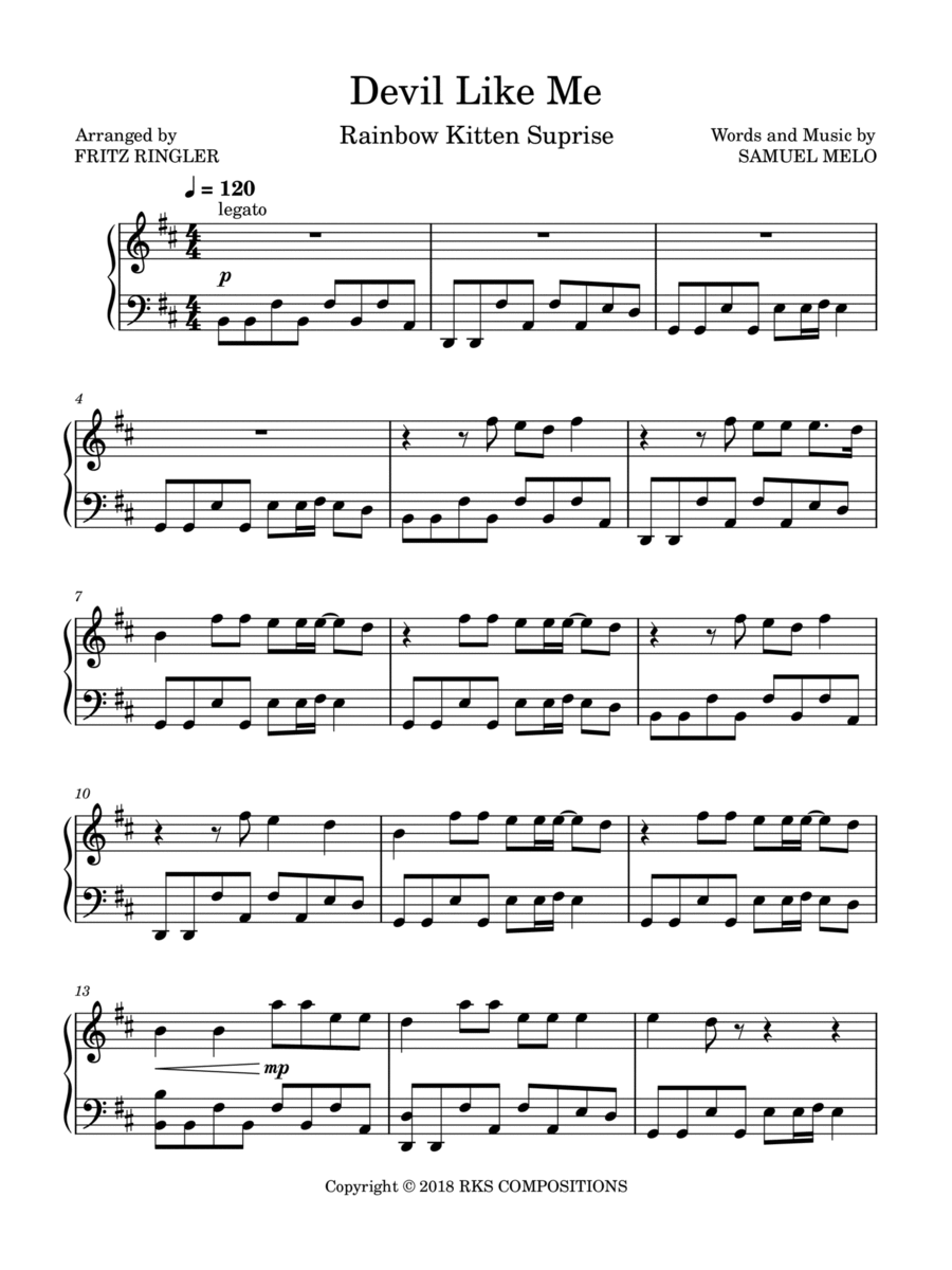 Devil Like Me Piano Solo scores gallery preview page 1