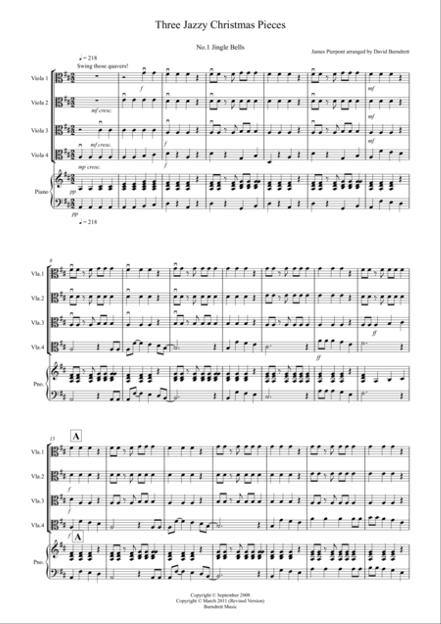 3 Jazzy Christmas Pieces for Viola Quartet Viola Solo scores gallery preview page 1