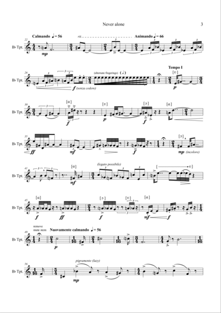 Umberto Bombardelli: NEVER ALONE (ES-22-018) B-Flat Trumpet scores gallery preview page 4