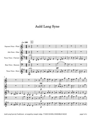Auld Lang Syne for Woodwind Quartet in Schools