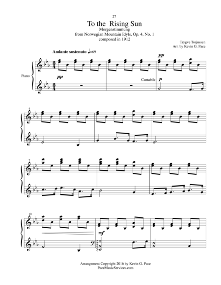 To the Rising Sun - moderate level piano solo arrangement image number null
