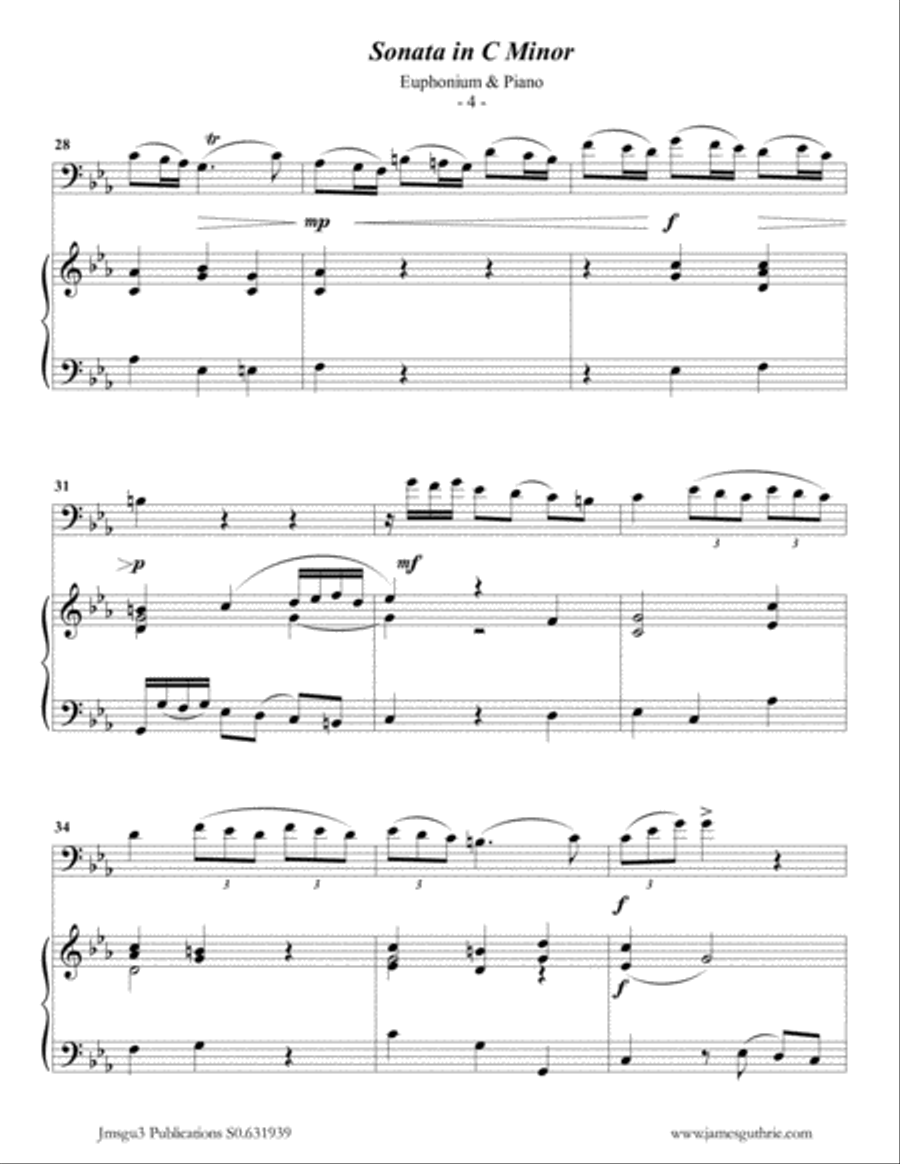 Telemann: Sonata in C Minor for Euphonium & Piano Brass Duet scores gallery preview page 4