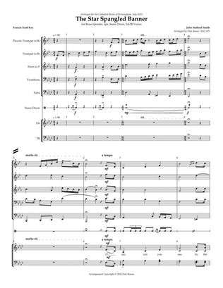 Star Spangled Banner for Brass Quintet, opt. Snare Drum, SATB Voices