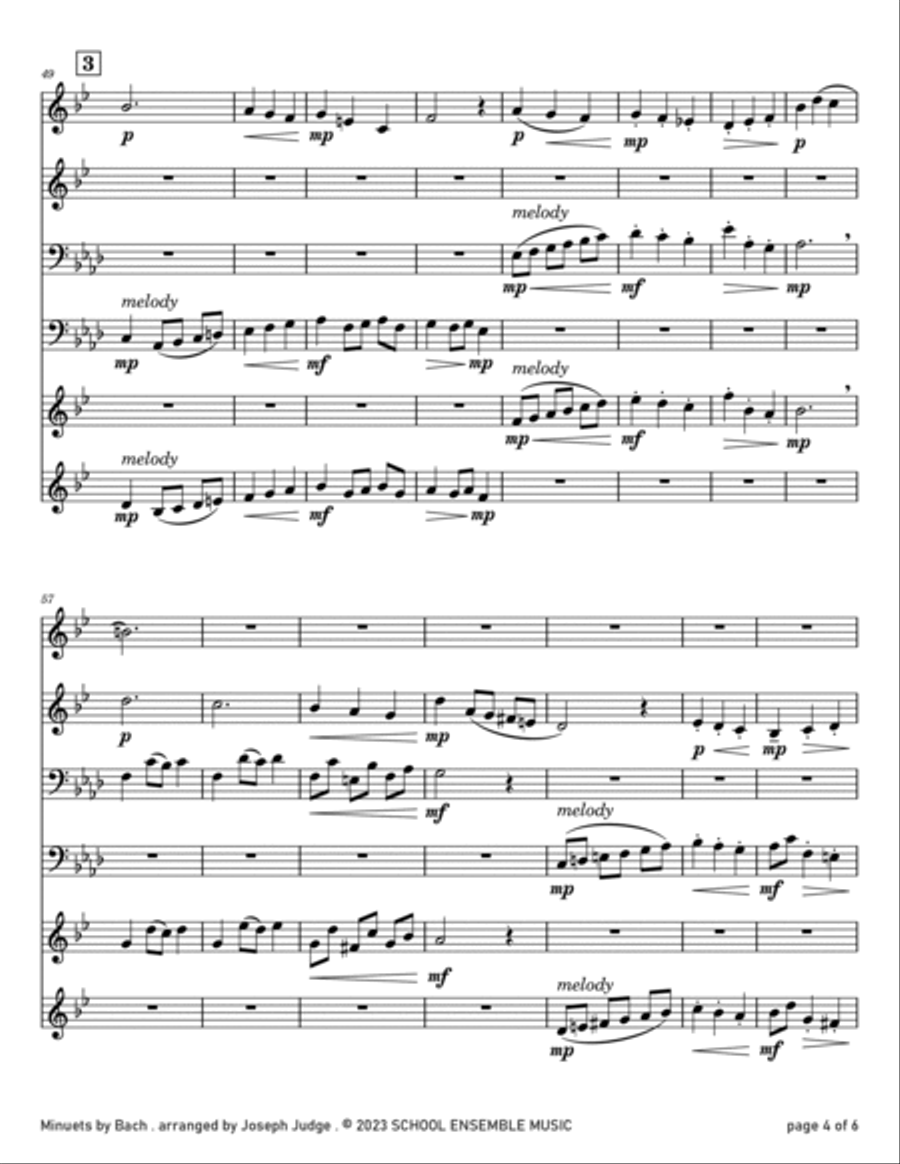 Minuets by Bach for Brass Quartet in Schools Brass Quartet scores gallery preview page 4