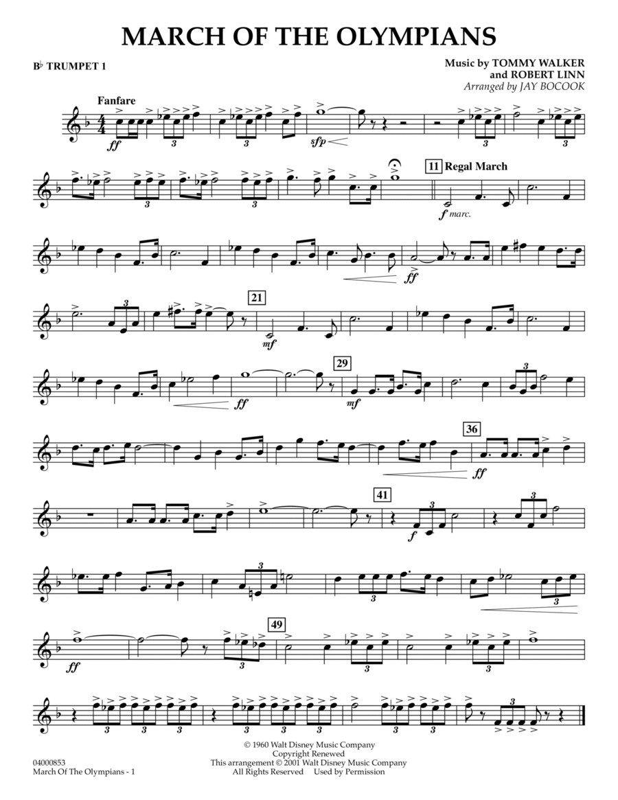 March Of The Olympians - Bb Trumpet 1 B-Flat Trumpet scores gallery preview page 1