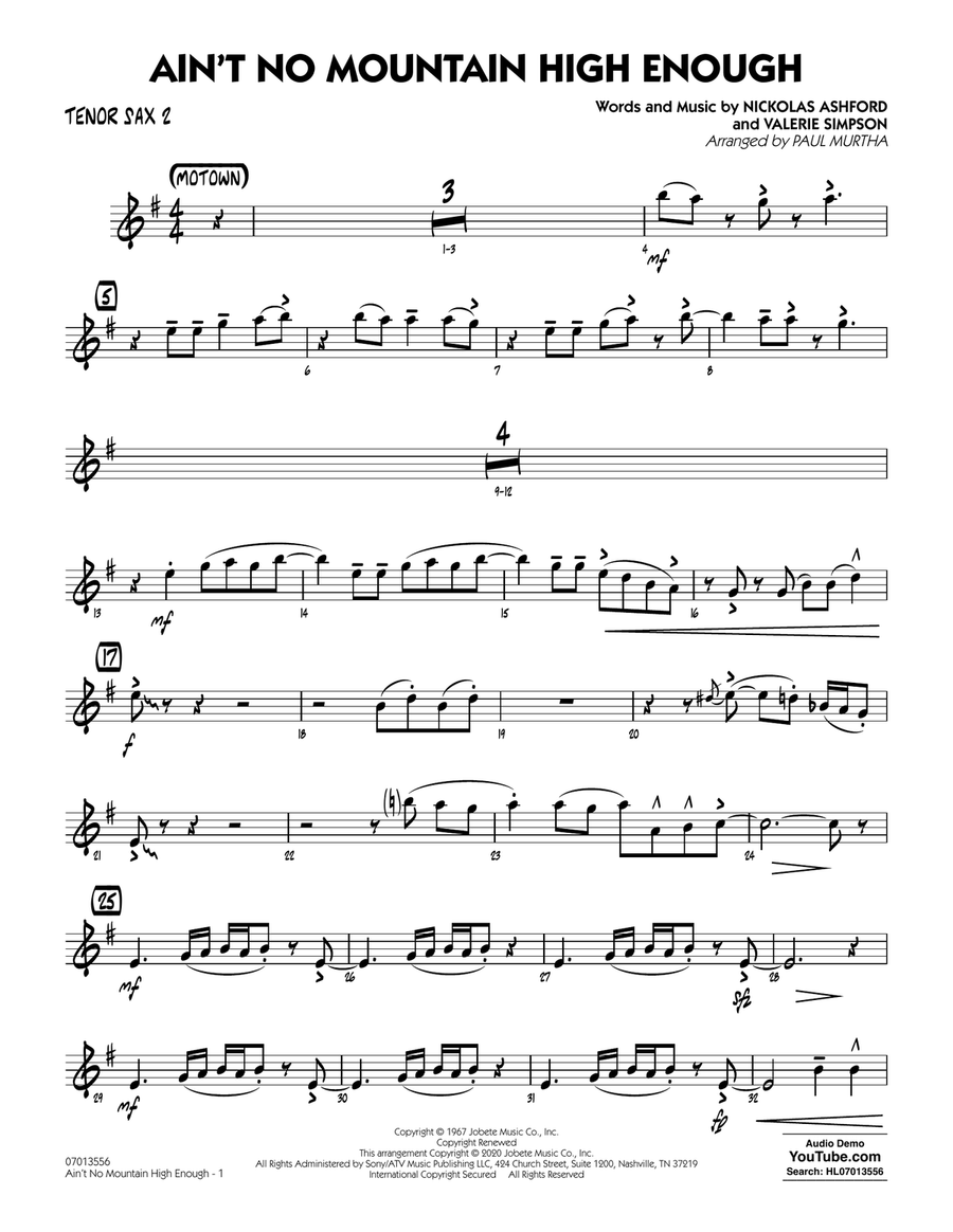 Ain't No Mountain High Enough (arr. Paul Murtha) - Tenor Sax 2 Jazz Ensemble scores gallery preview page 1
