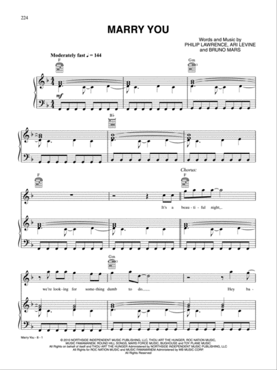 Marry You Piano, Vocal, Guitar scores gallery preview page 1
