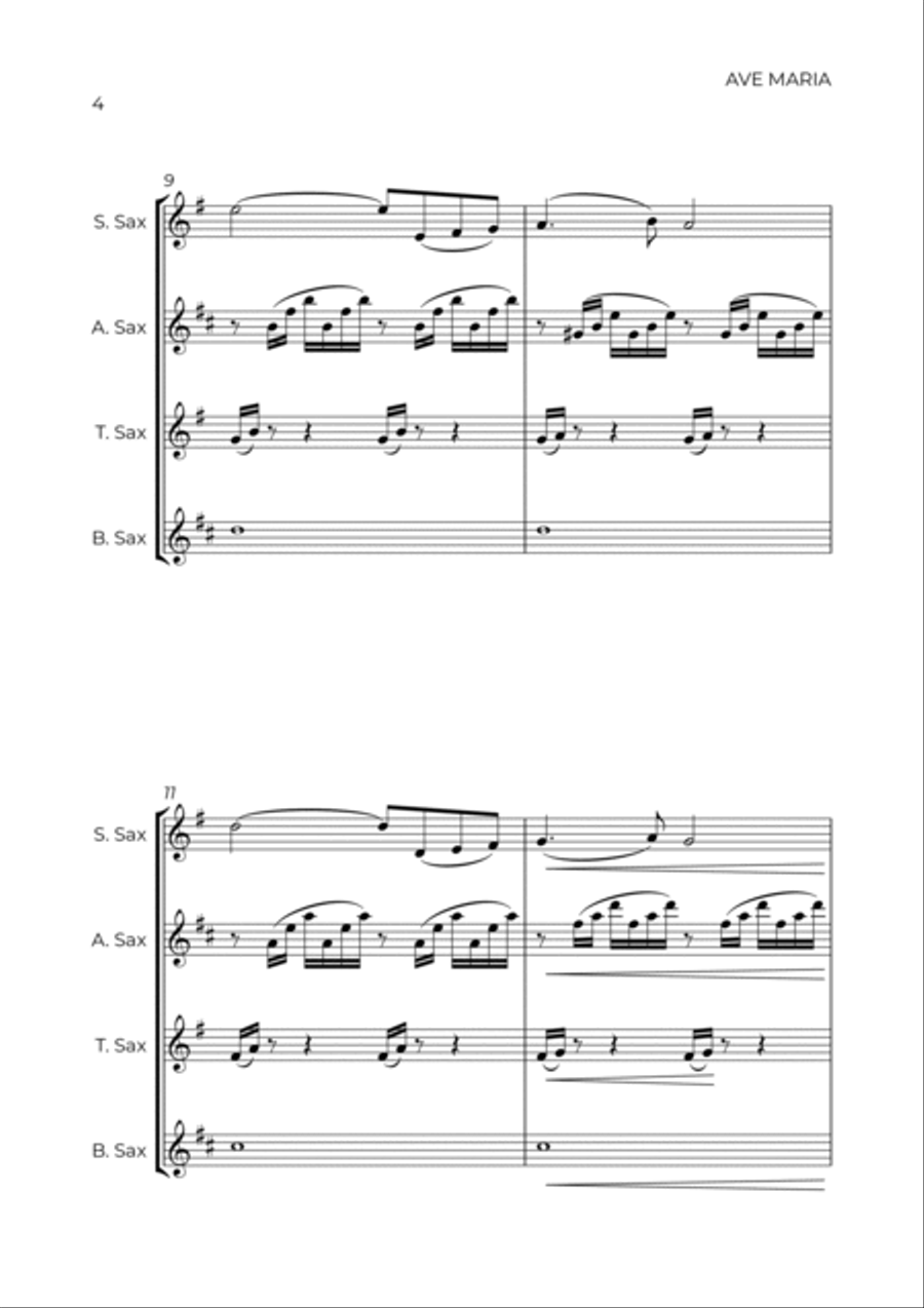 AVE MARIA - GONOUD - SAXOPHONE QUARTET Saxophone Quartet scores gallery preview page 4