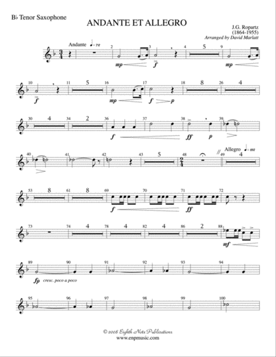 Andante et Allegro (Solo Trumpet and Concert Band): B-flat Tenor Saxophone