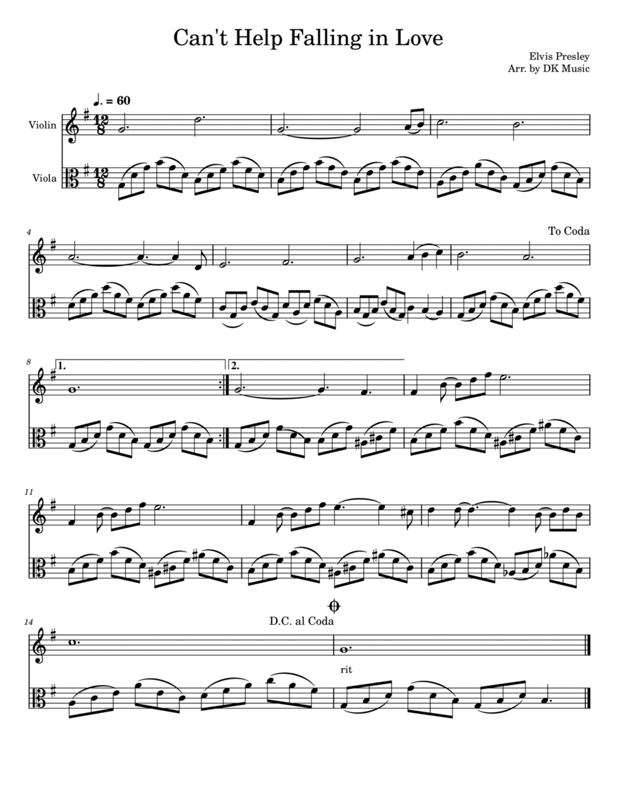 Can't Help Falling In Love String Duet scores gallery preview page 1