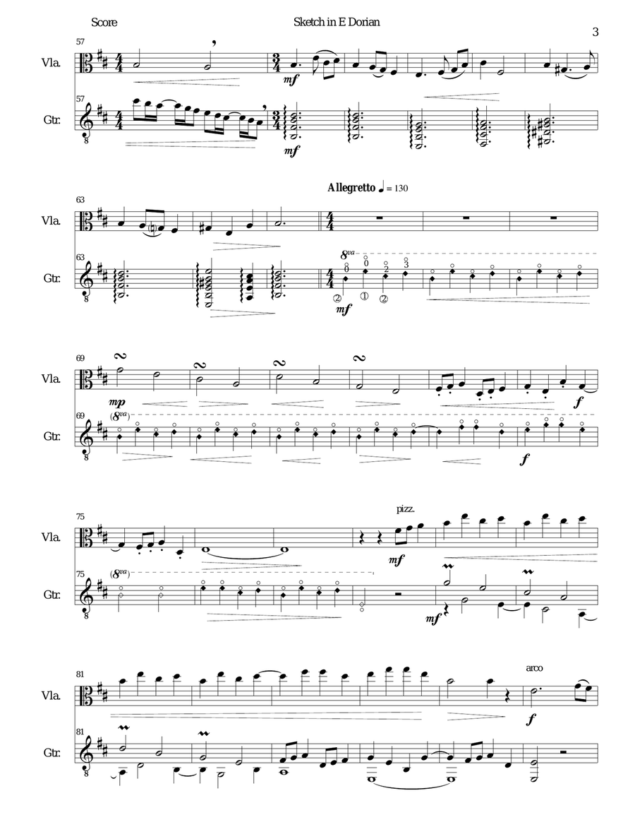 Sketch in E Dorian for viola and guitar String Duet scores gallery preview page 3
