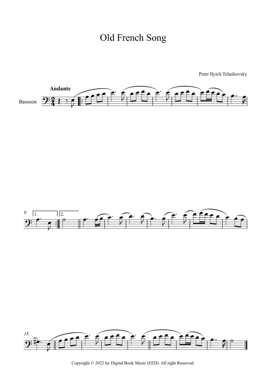 Old French Song - Peter Ilyich Tchaikovsky (Bassoon) Bassoon Solo scores gallery preview page 1
