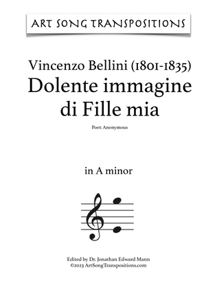 Book cover for BELLINI: Dolente immagine di Fille mia (transposed to A minor)