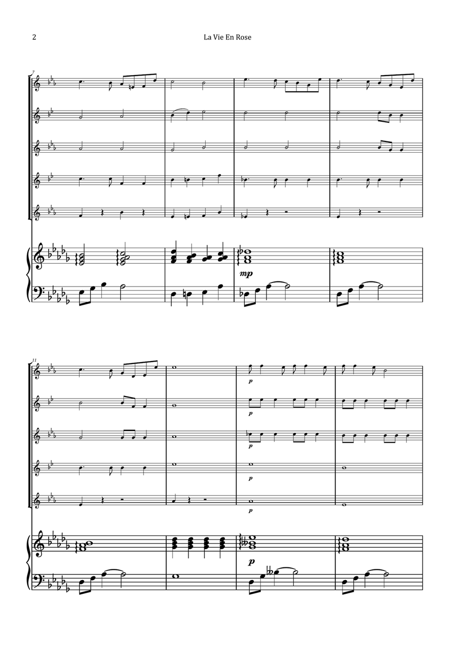 La Vie En Rose Saxophone Quintet scores gallery preview page 2